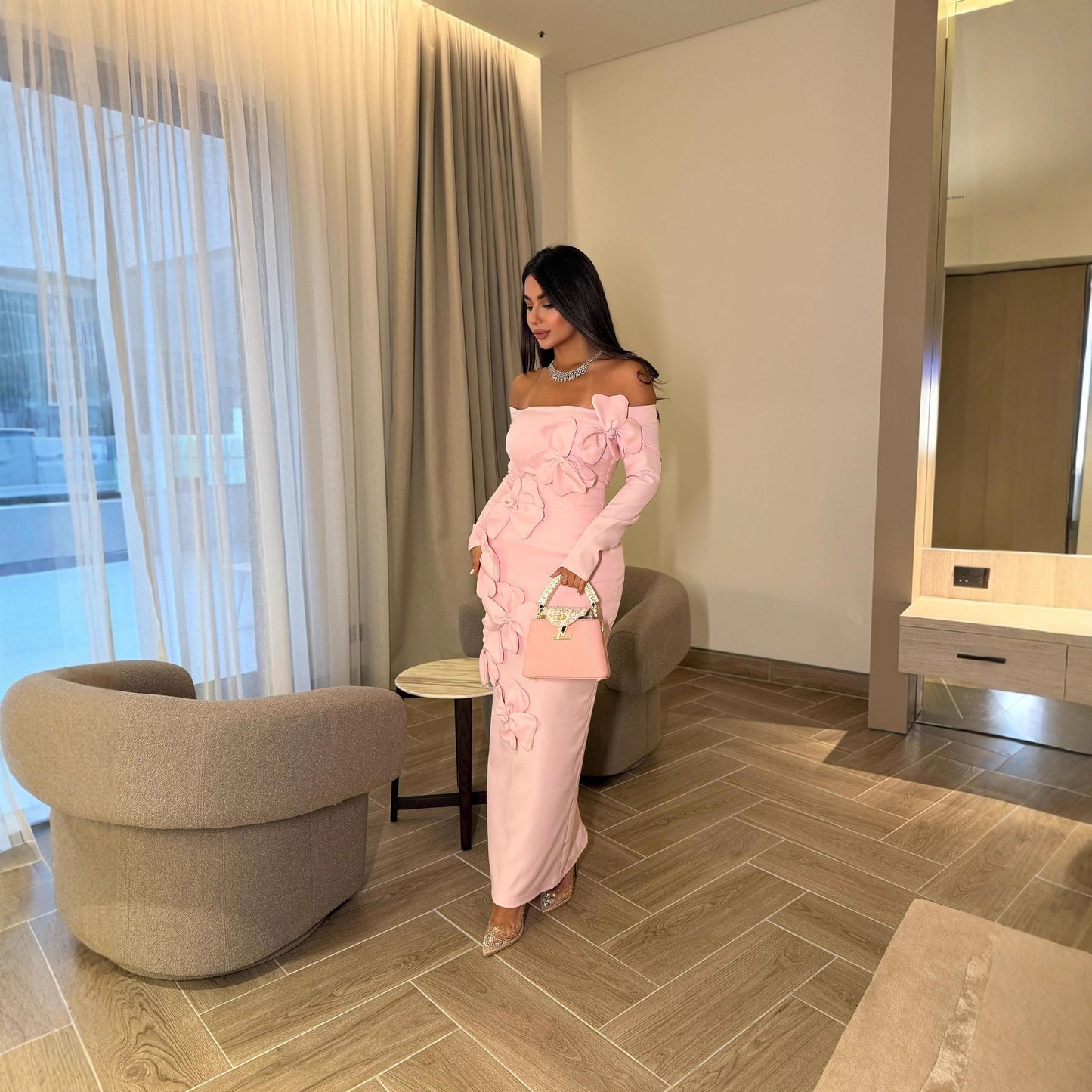 Elegant Sexy Floral off Shoulder Long Sleeve Dress