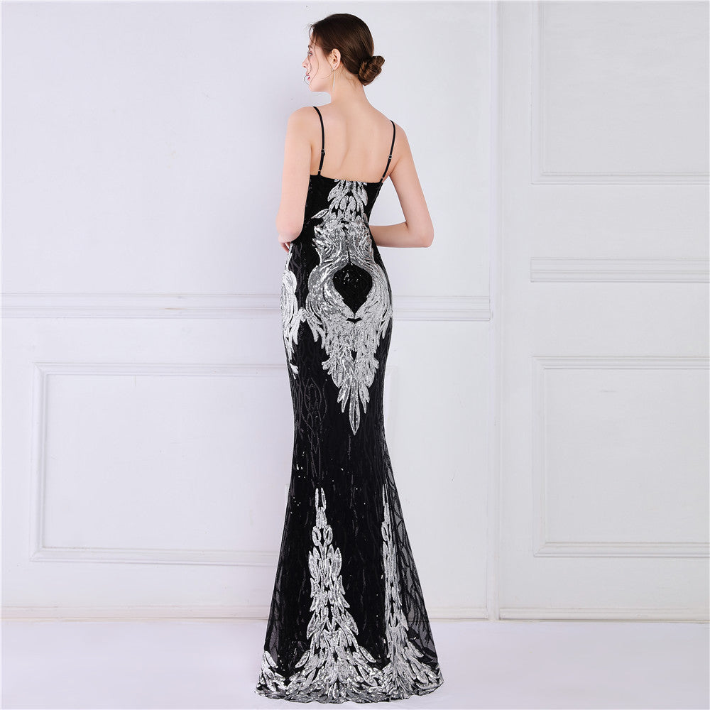 Sequined Fishtail Formal Dress Performance Internet Celebrity Activity Cocktail Car Model Etiquette Evening Dress