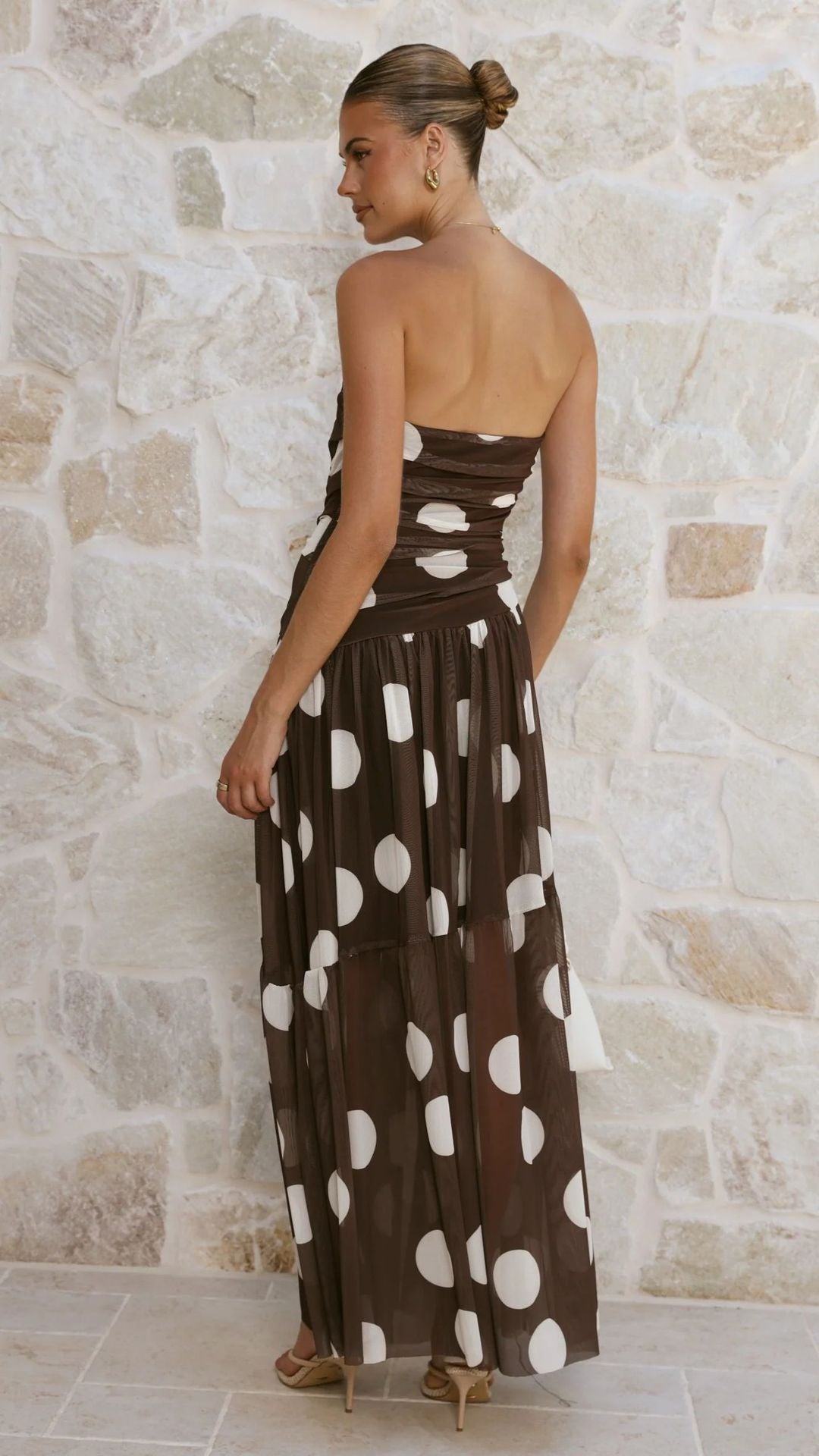 Goods Summer Polka Dot Print Wrapped Chest off Shoulder Mesh Maxi Dress