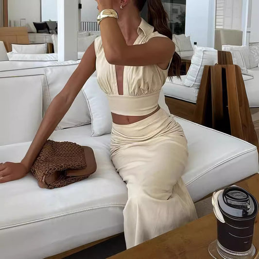 Sleeveless Crop Top Maxi Two Pc Skirt Set