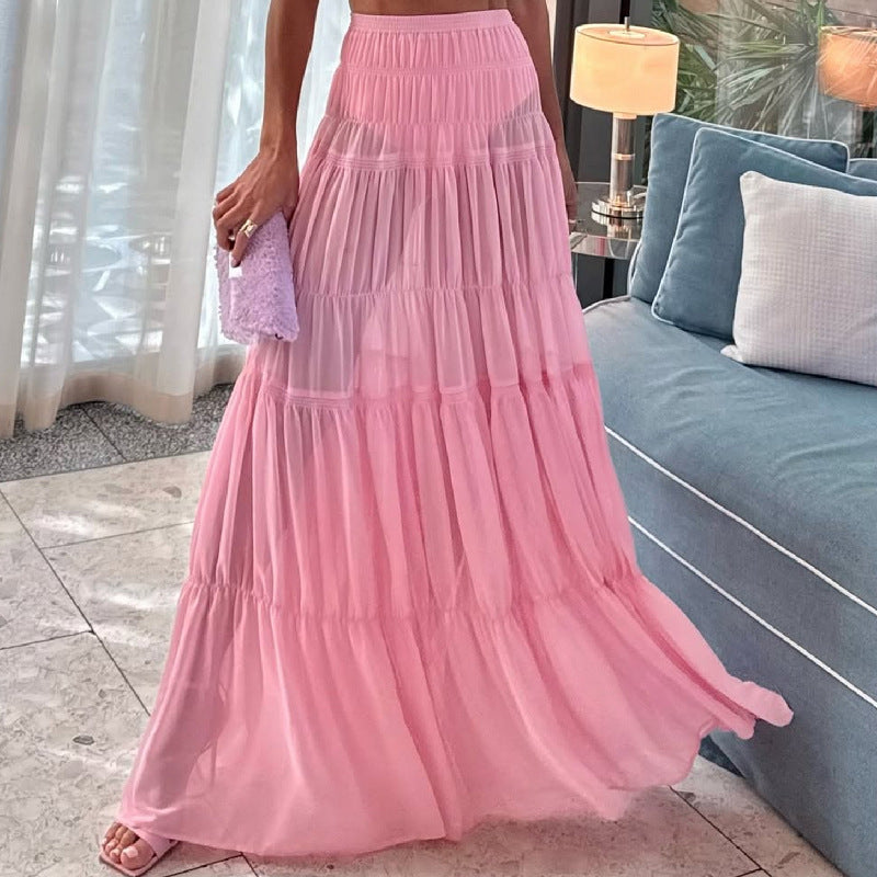 Round Neck Pleated Jacket Pink Patchwork Maxi Dress Two Piece Sets