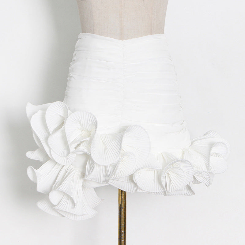 Niche Design Pettiskirt Milky White Package Hip With A Zipper Wooden Ear Short Stitching Skirt Women