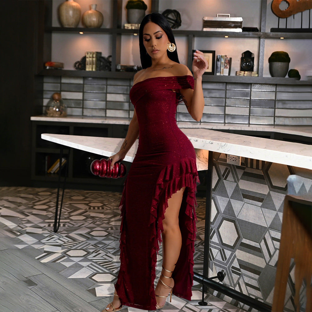 Slim Fit Slit Sexy off the Shoulder Maxi Dress