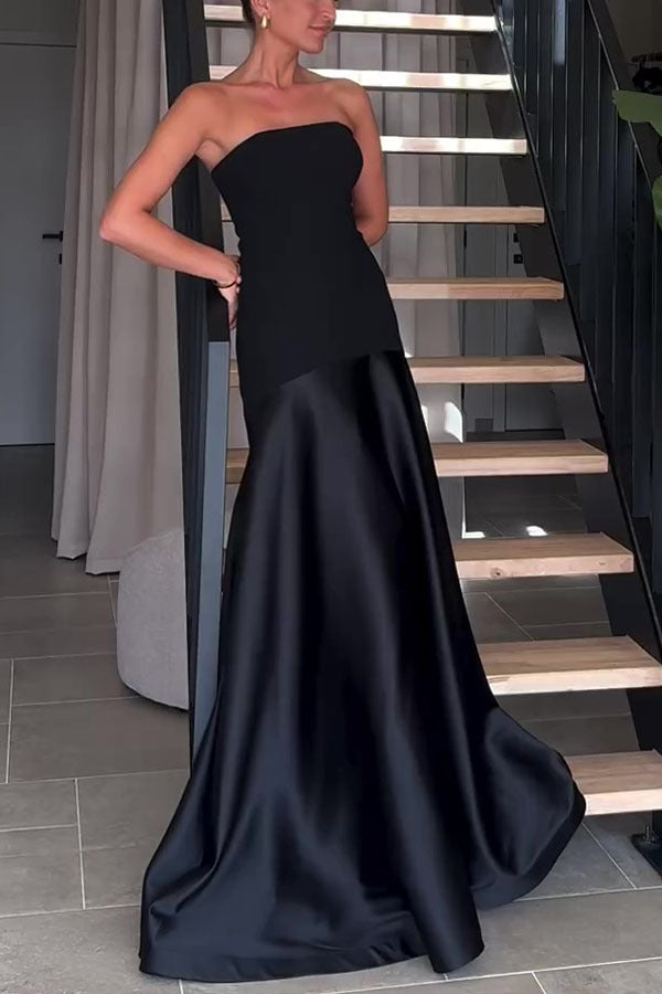 Summer Sexy Tube Top Satin Sleeveless Stitching Solid Color Dress