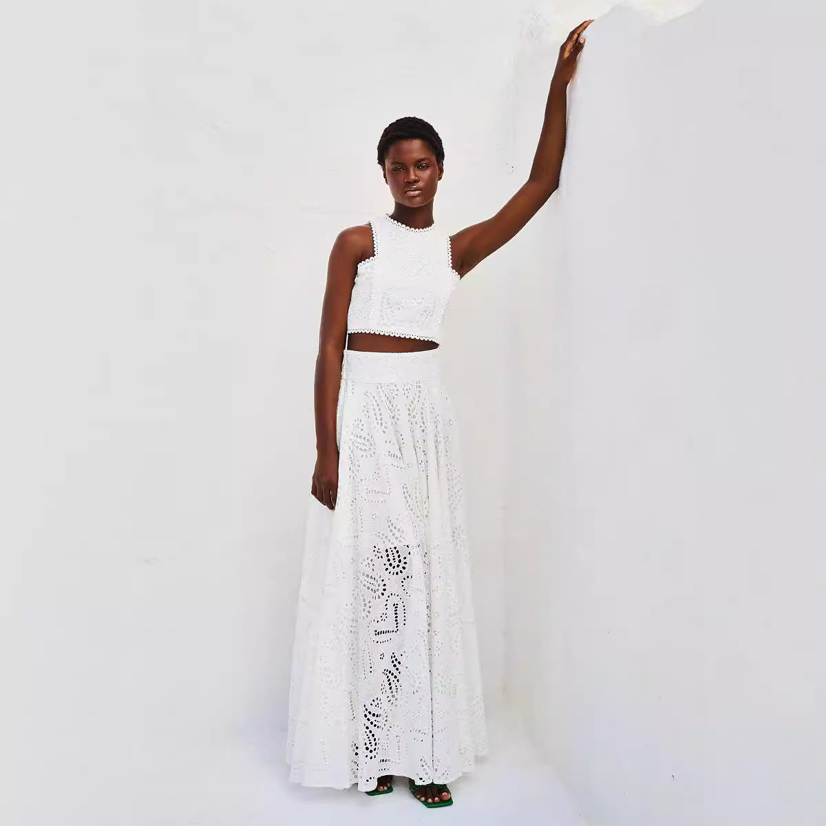 Sleeveless Long Skirt Pocket Two Piece Set