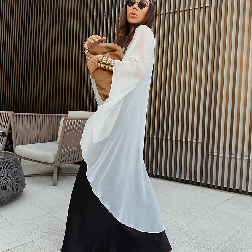 White Chiffon Loose Cape Shirt