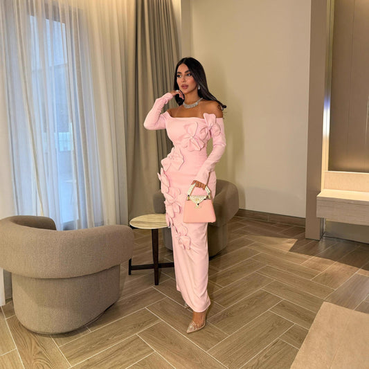 Elegant Sexy Floral off Shoulder Long Sleeve Dress