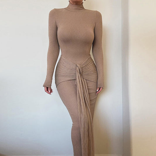 Elegant Slim Fit Honeydew Pattern Knitted Dress