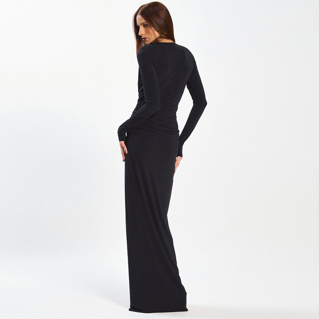 Sexy Deep V Plunge neck Split Dress Solid Color Dress Women