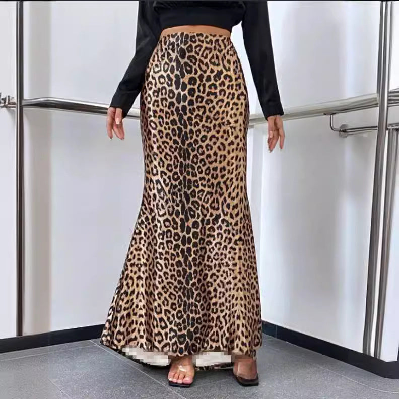 Leopard Print Printed Sexy Sheath Fishtail Skirt Mop Skirt