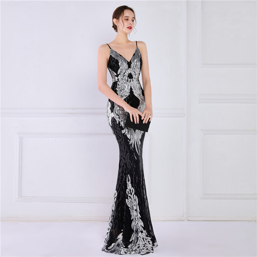 Sequined Fishtail Formal Dress Performance Internet Celebrity Activity Cocktail Car Model Etiquette Evening Dress