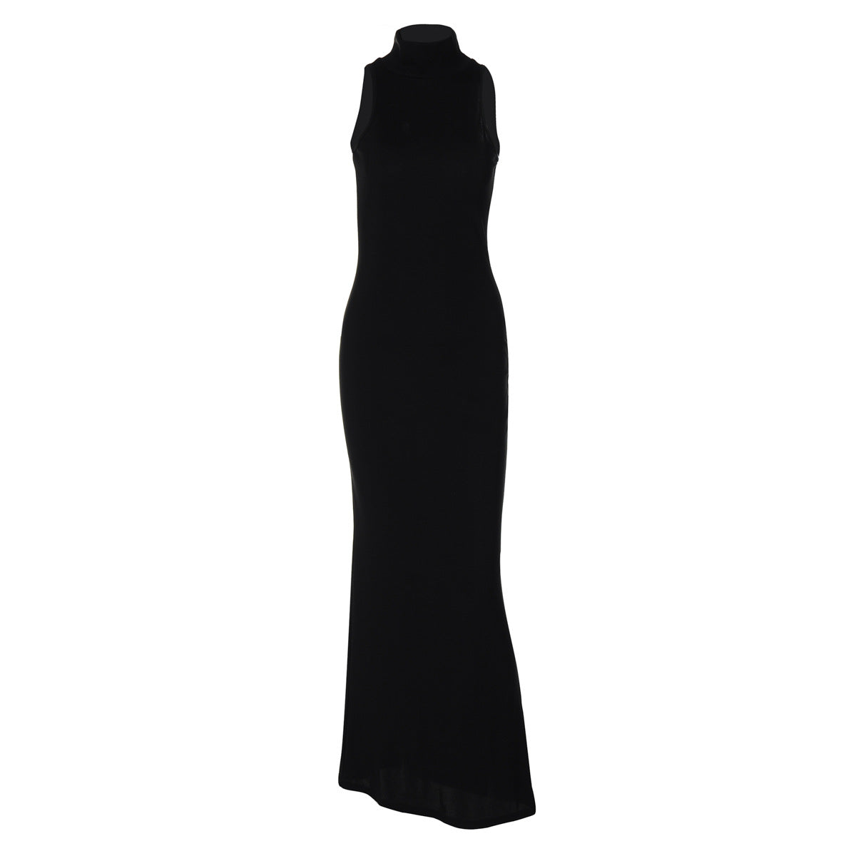 Fashionable Half Turtleneck Sleeveless Solid Color Slim Waist Slimming Maxi Dress