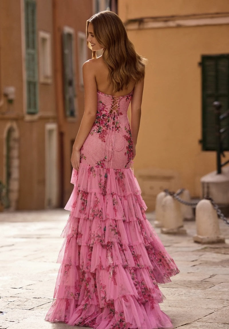 Floral Printed Overlay Sexy Tube Top Dress