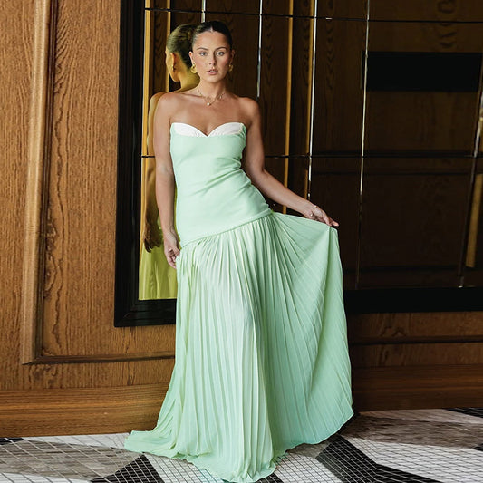 Sexy Slim Fit Backless Pleated Waist Tube Top Dress