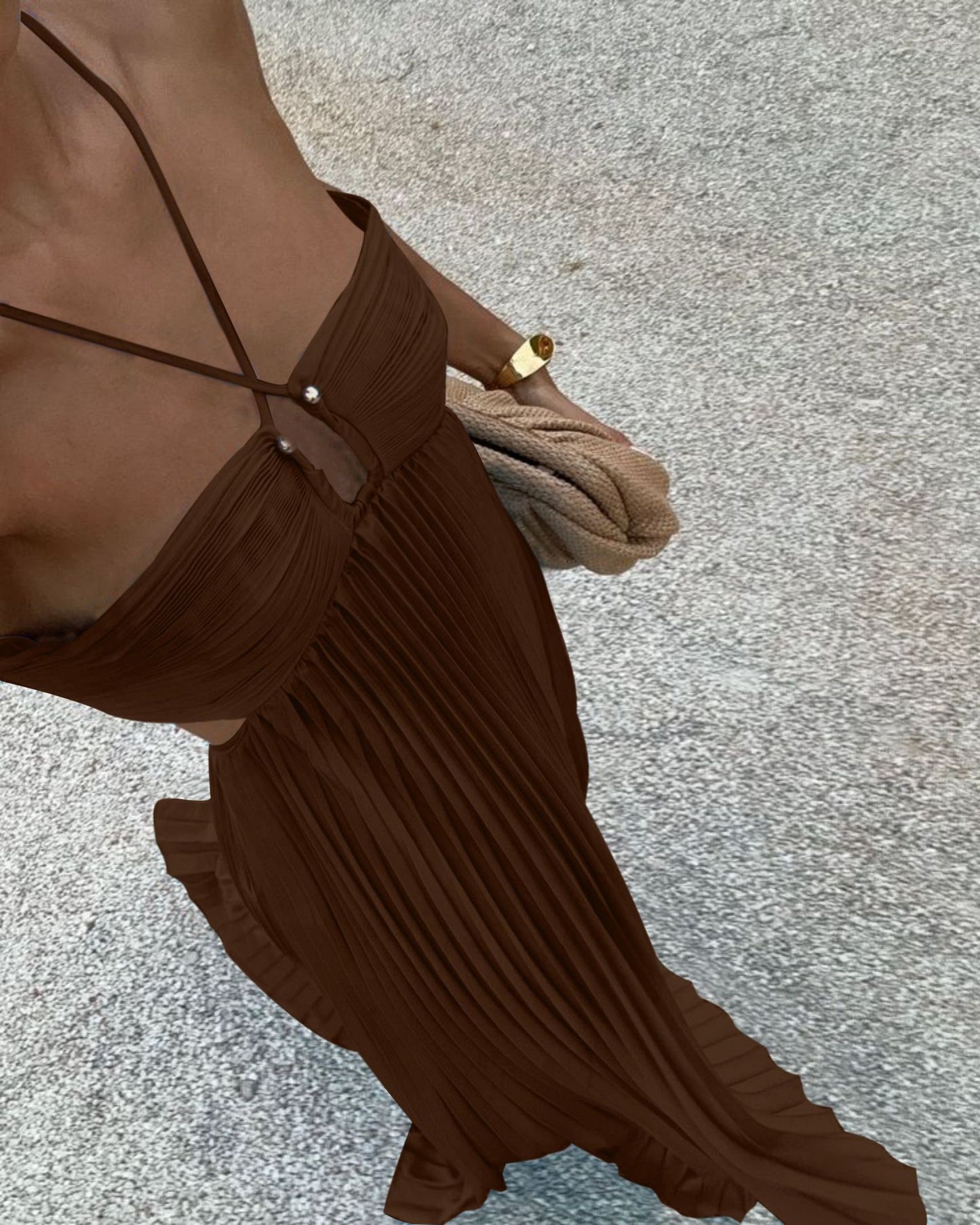 Summer Solid Color Tube Top Pleated Sleeveless Sling Dress