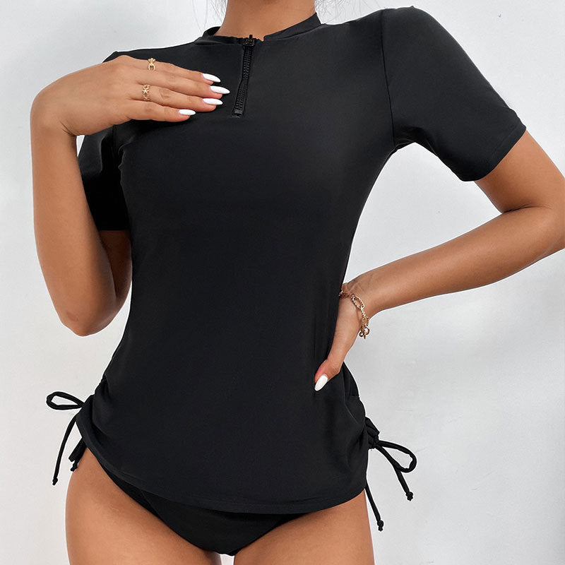 Short Sleeve Sunscreen One Piece Bikini Triangle Tight Sports Split Swimsuit Swimwear