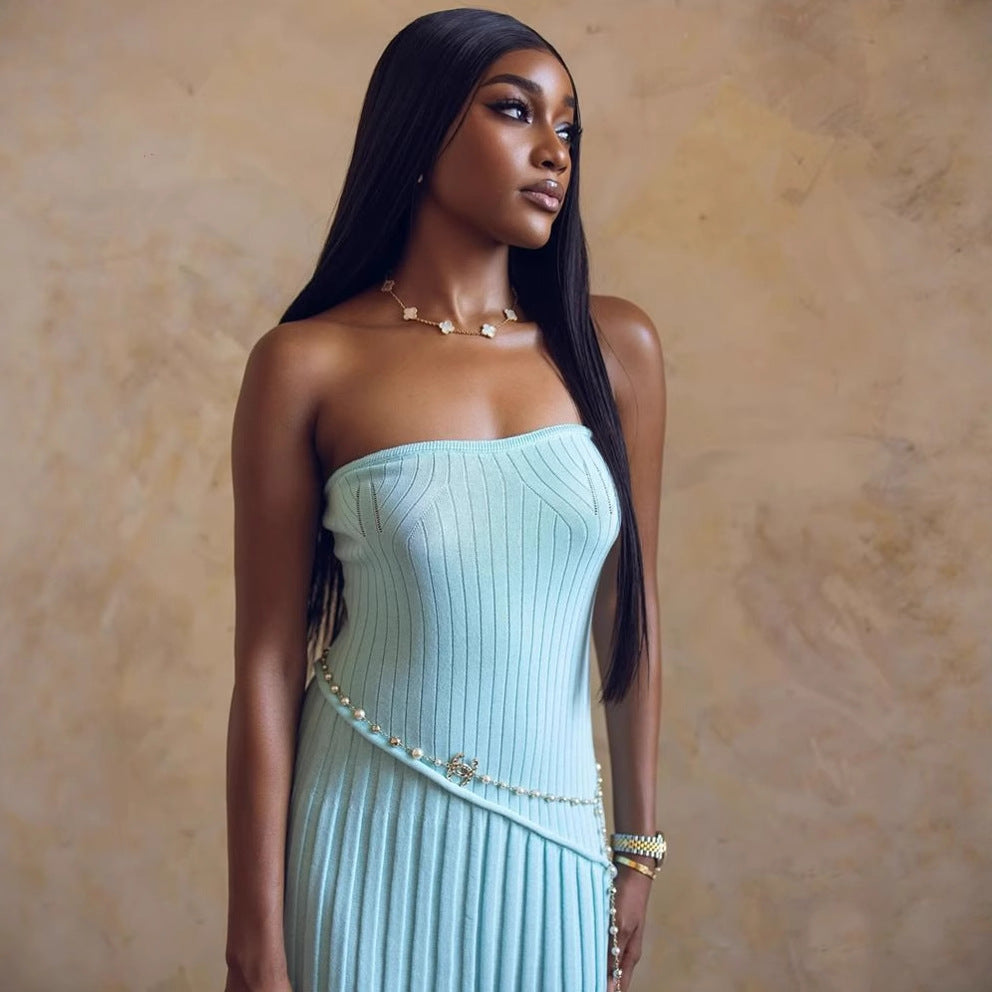 Asymmetic Jersey Tube Top with Maxi Dress
