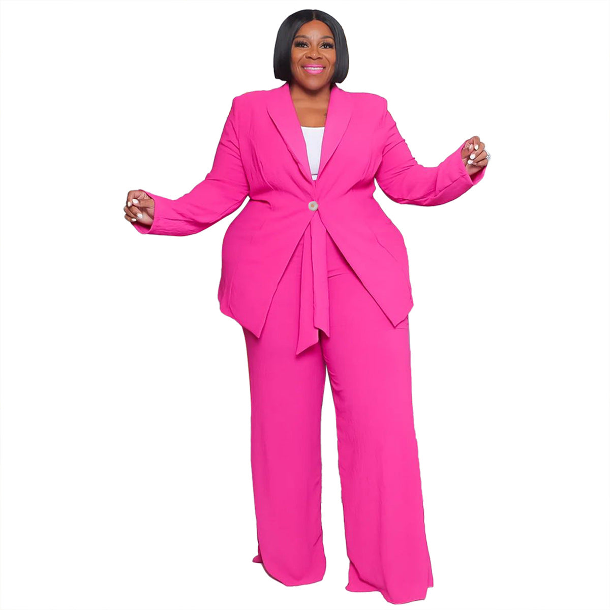 Plus Size Long Sleeve Jacket And Pants Two Piece Set