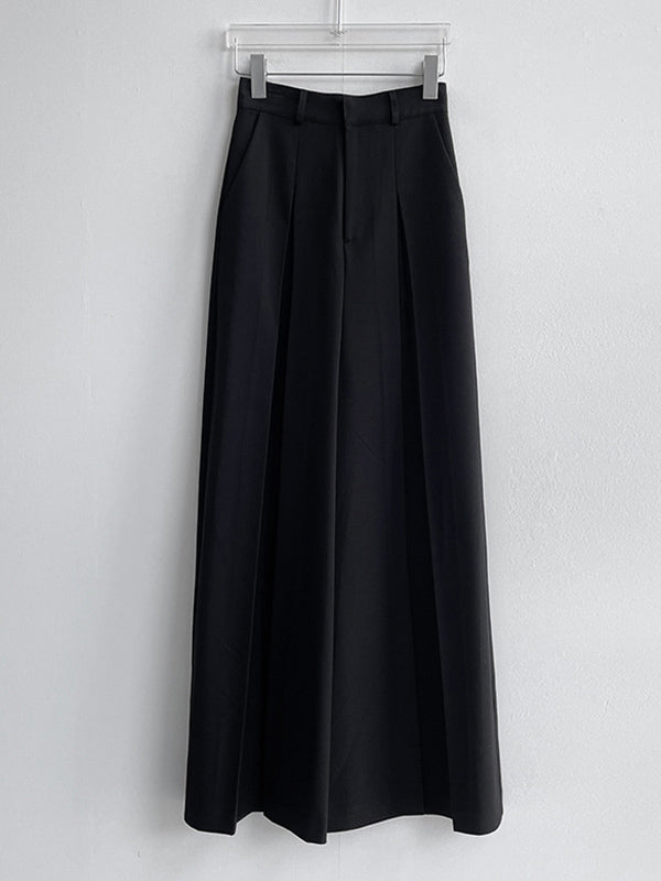High Waisted Wide Leg Pleated Solid Color Casual Pants