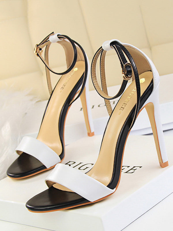 Belt Buckle Open Toe Shiny Split-Joint Pumps Sandals