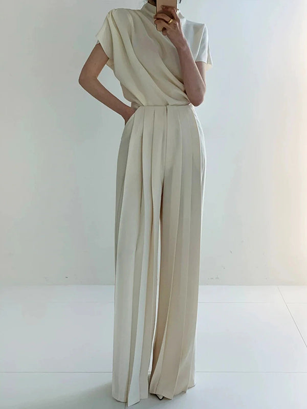 Urban Solid Color Pleats High Waisted Wide Leg Pants