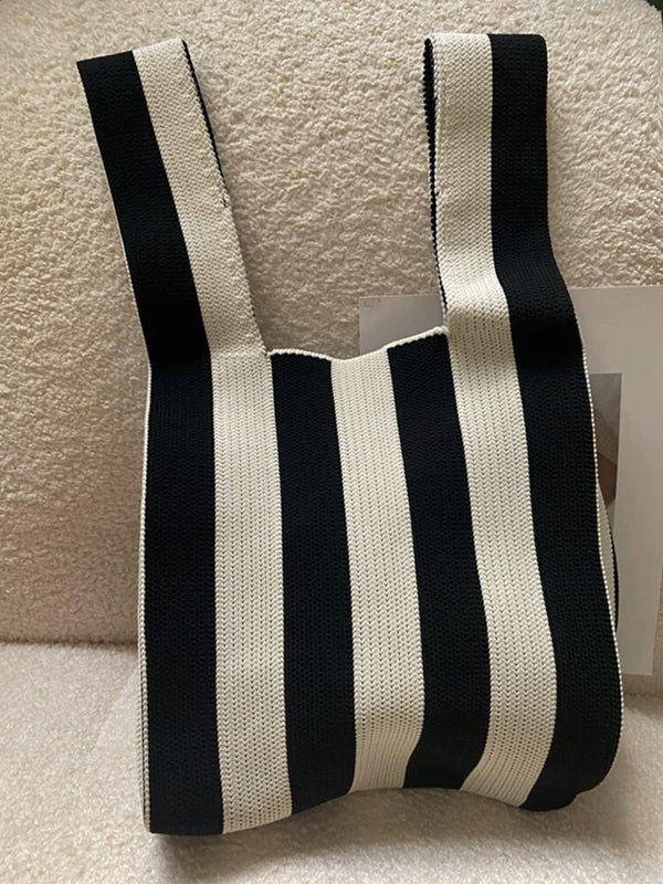 Contrast Color Striped Bags Woven Handbag