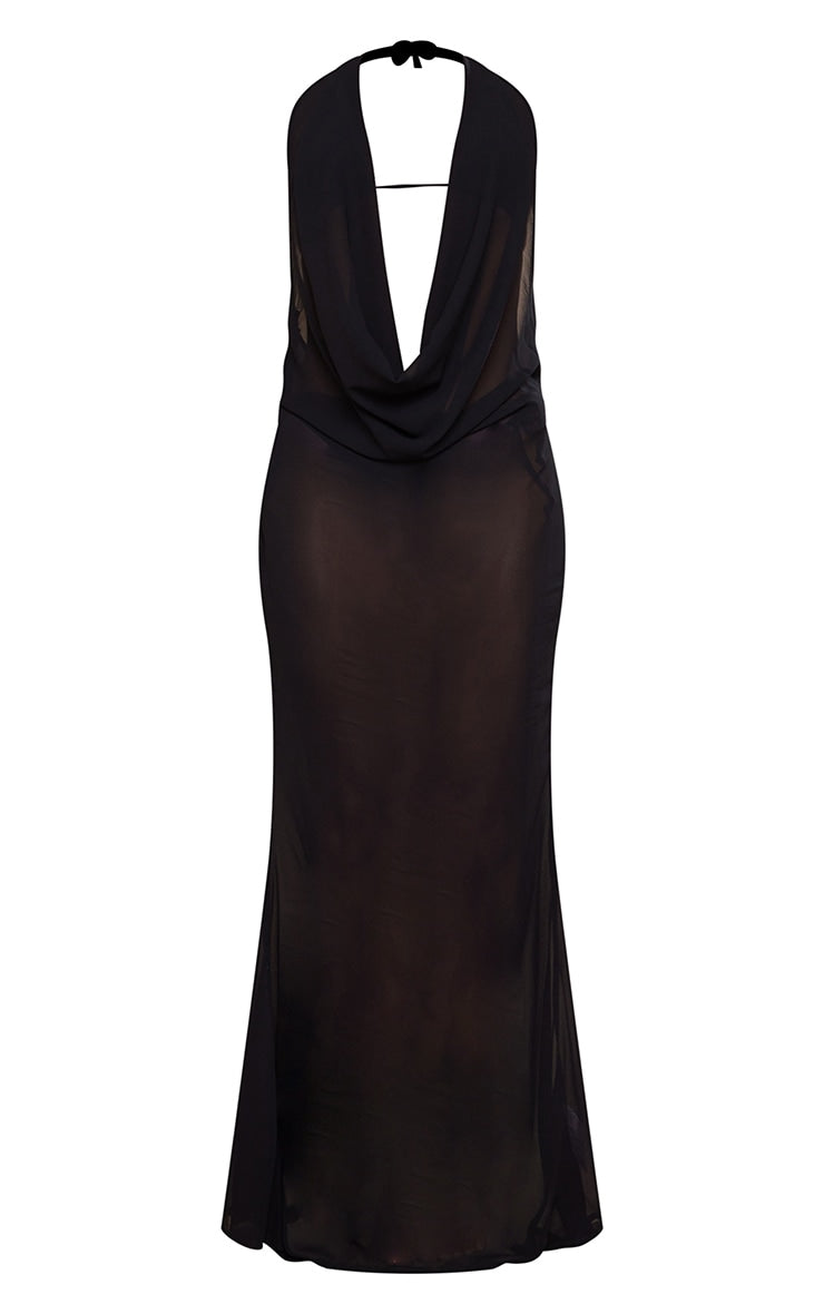 Black Plunge Front Open Back Beach Dress