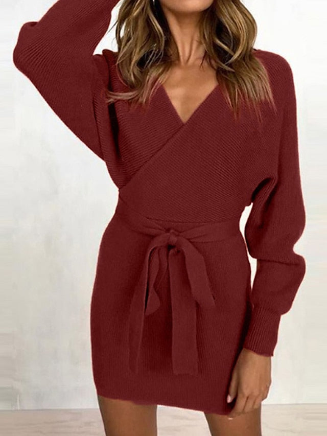 Women's Long Sleeve Sweater Mini Dress