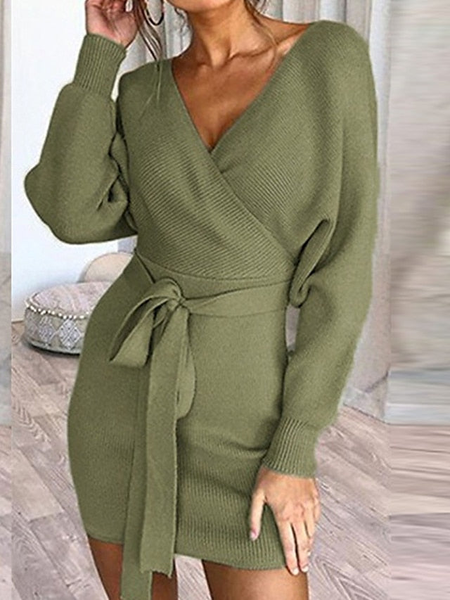 Women's Long Sleeve Sweater Mini Dress