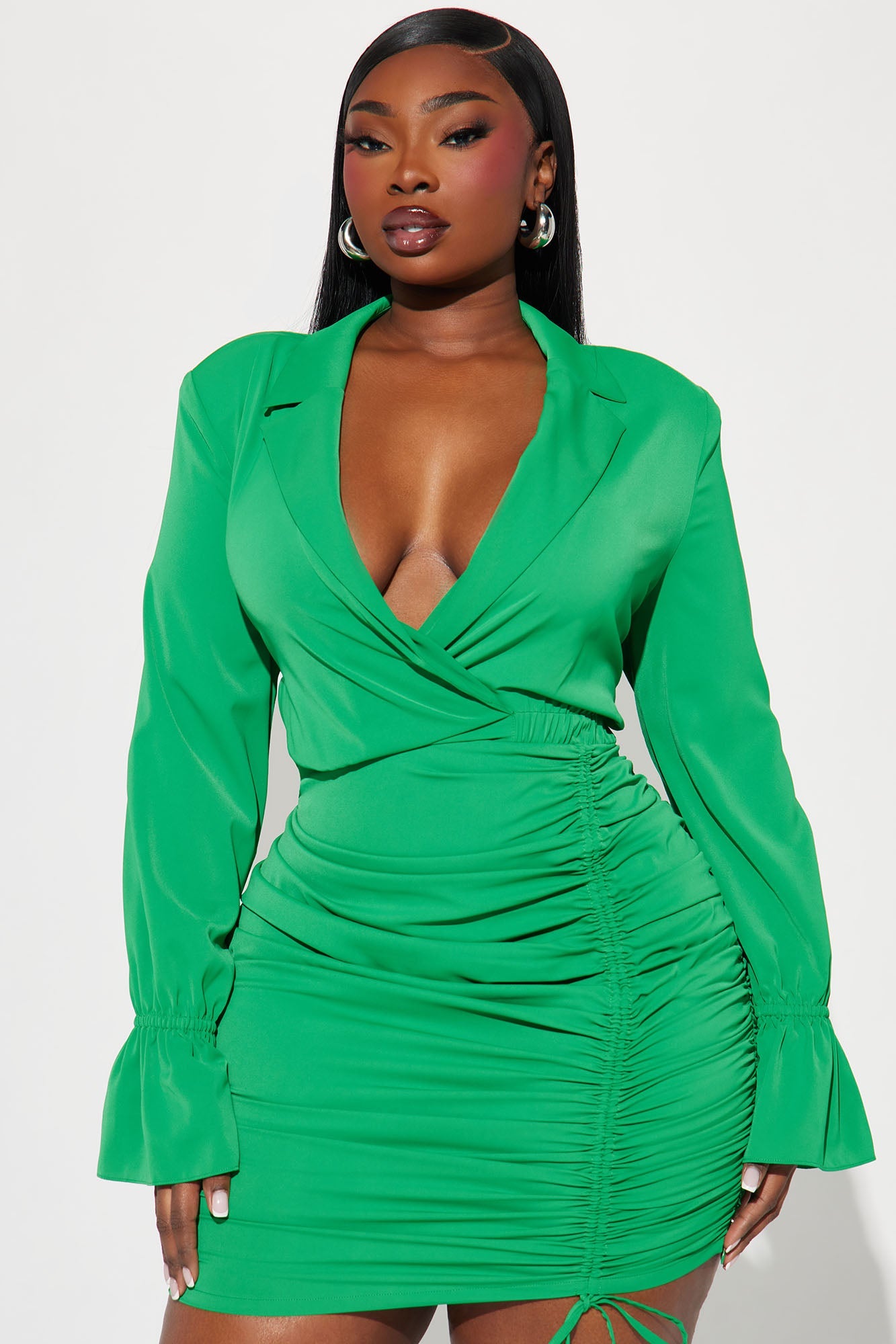 Karina Ruche Mini Dress - Kelly Green