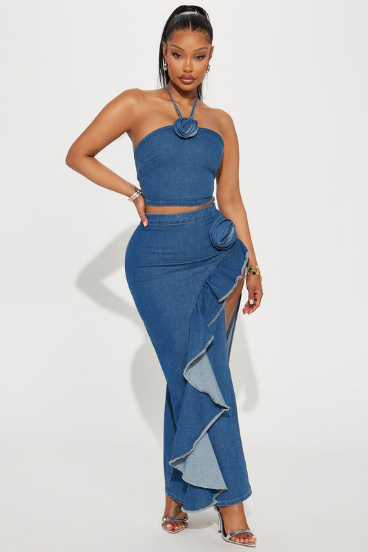 Karlie Rose Denim Skirt Set - Medium Wash