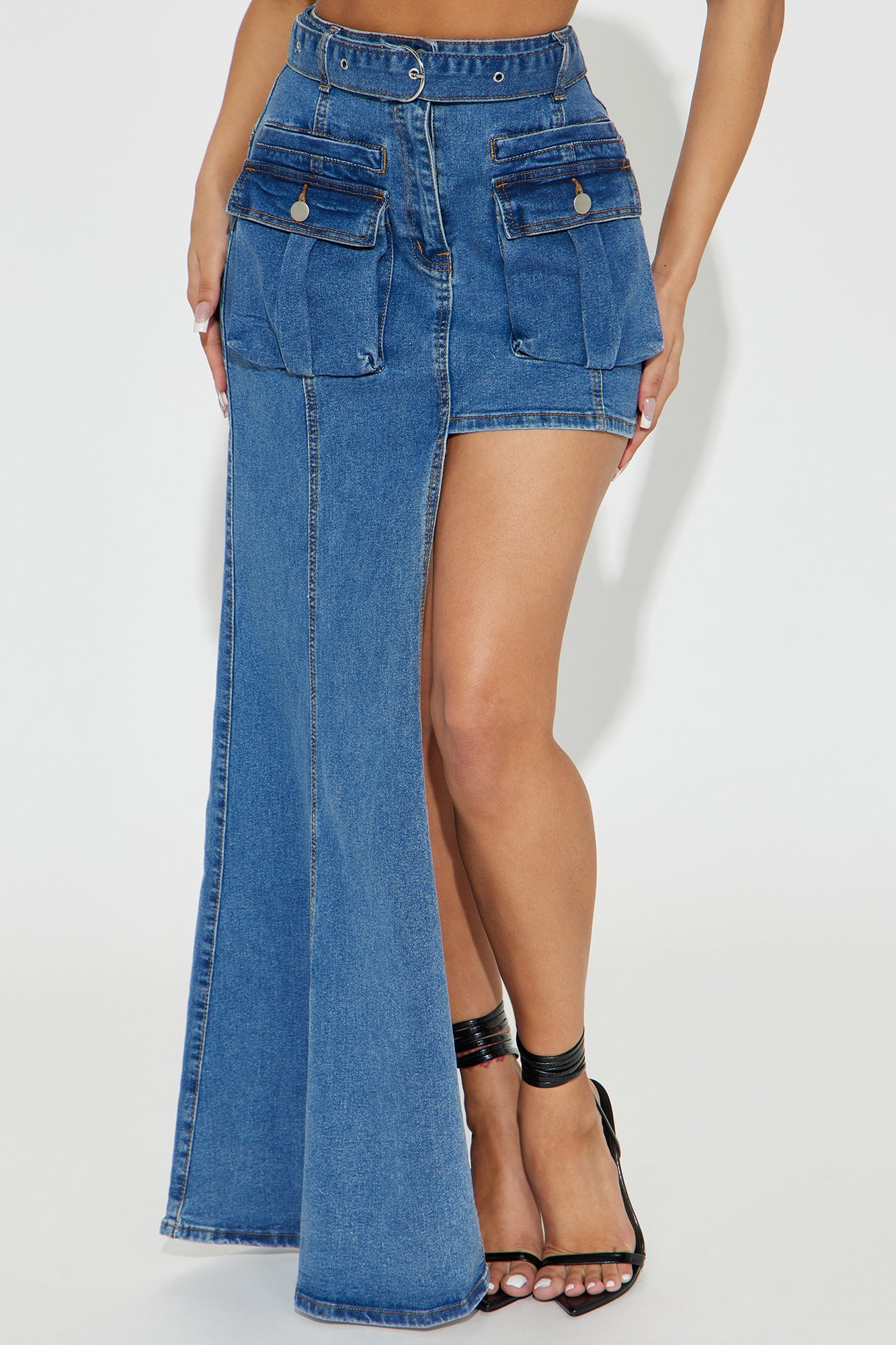 Showdown Denim Maxi Skirt - Medium Wash