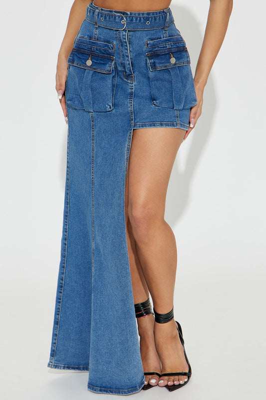 Showdown Denim Maxi Skirt - Medium Wash