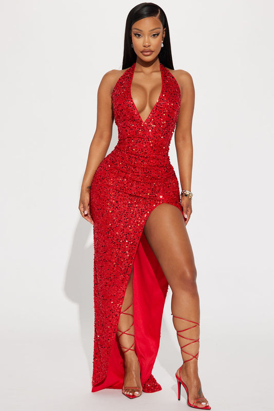 Beautiful Seductive Red Sequin Maxi Dress