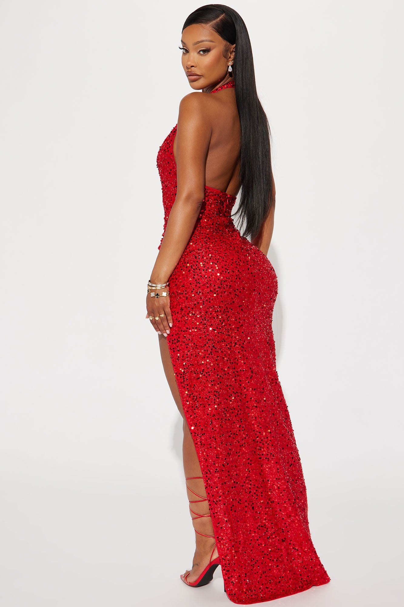 Beautiful Seductive Red Sequin Maxi Dress