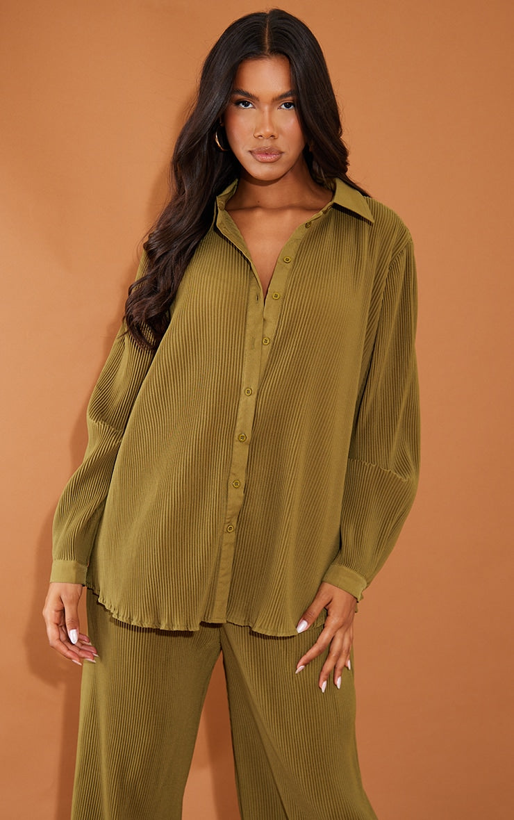 Bright Green Plisse Button Front Oversized Shirt