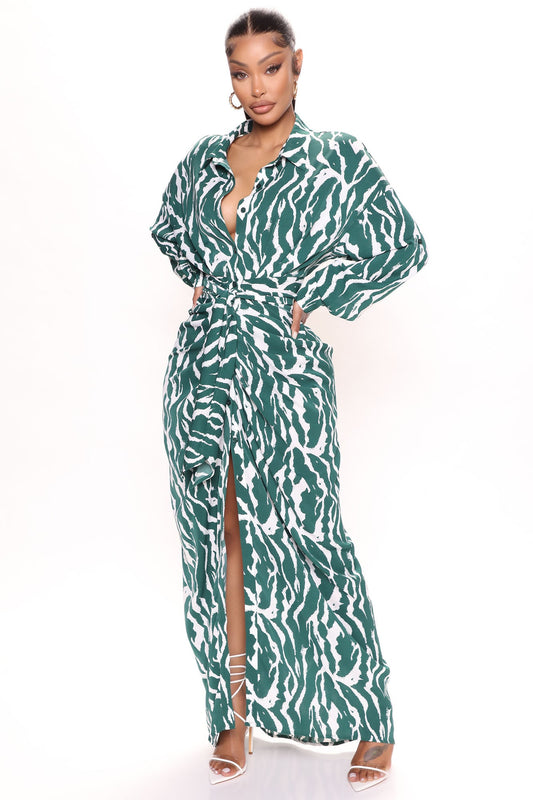 Safari Vibes Maxi Dress - Green/combo
