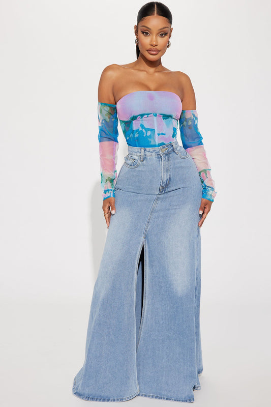 Walk All Over You Denim Maxi Skirt - Medium Wash