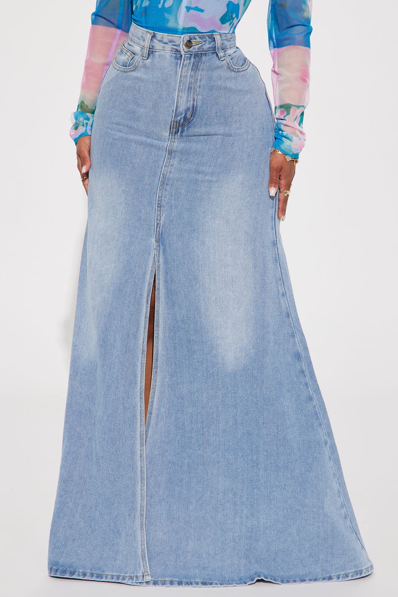 Walk All Over You Denim Maxi Skirt - Medium Wash