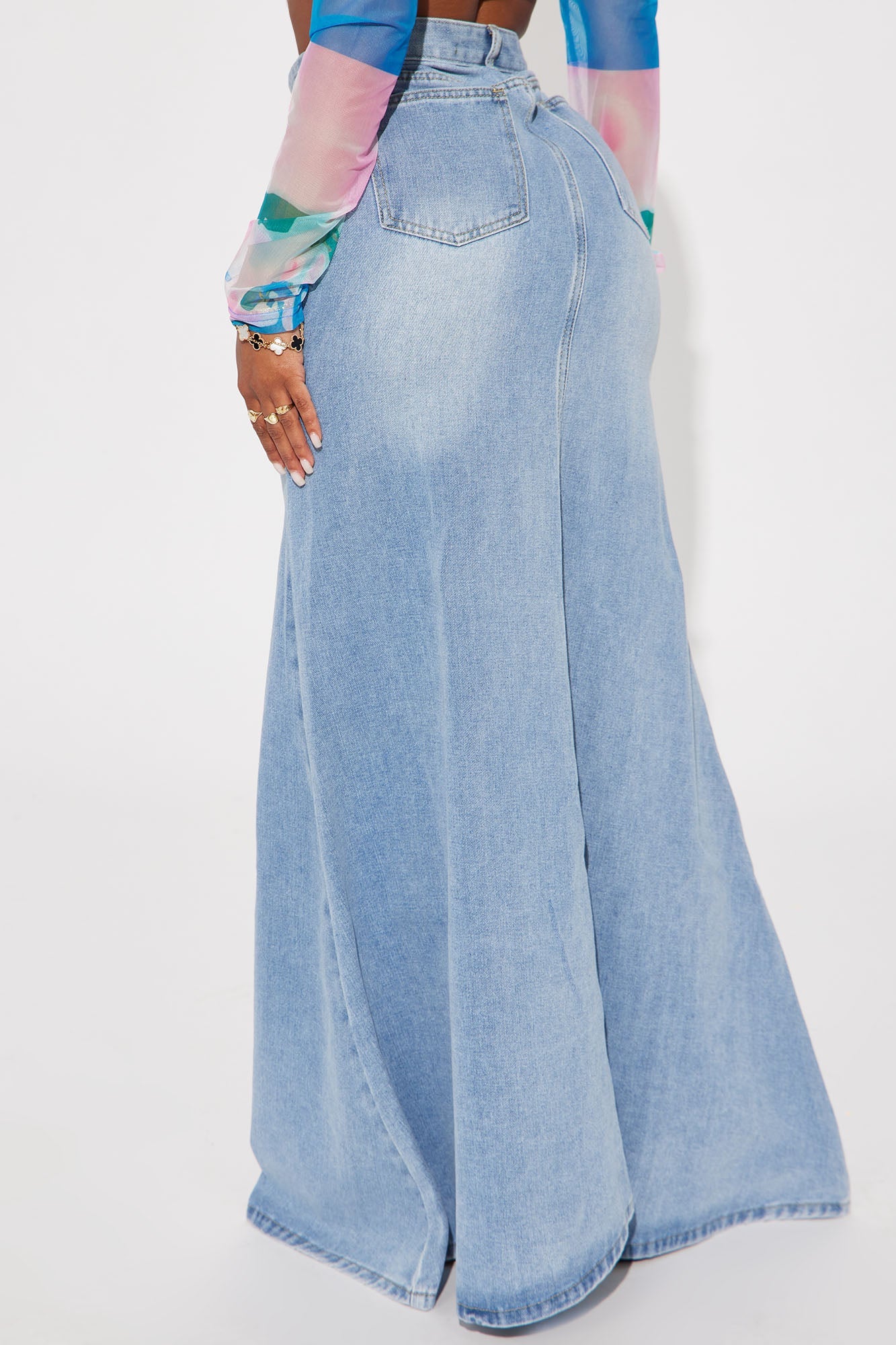 Walk All Over You Denim Maxi Skirt - Medium Wash