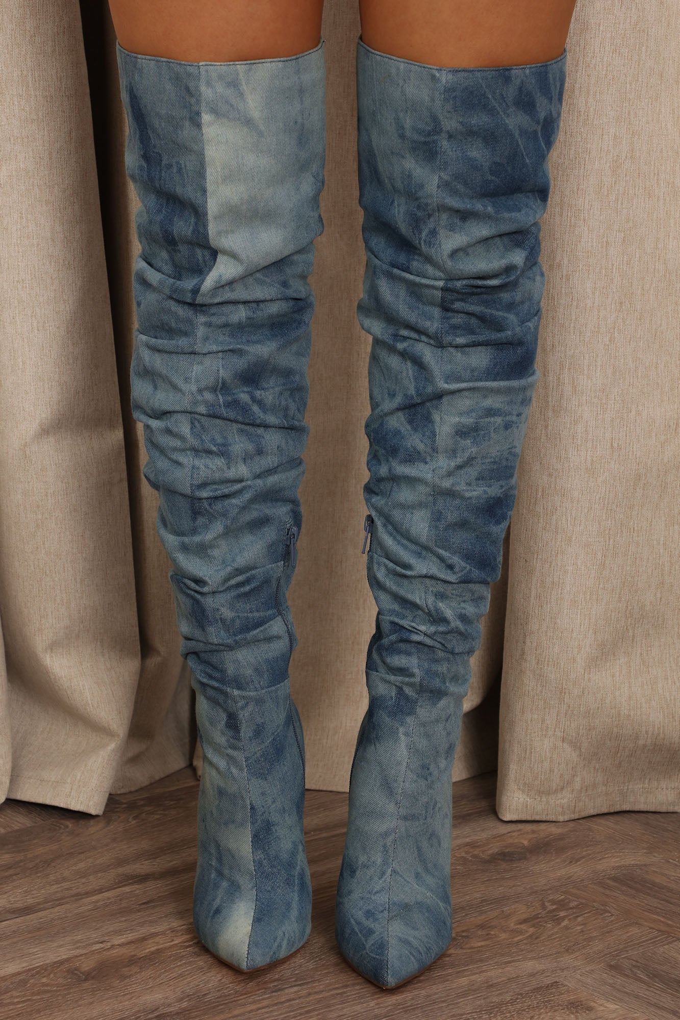 Let's Talk About It Over The Knee Boots - Denim