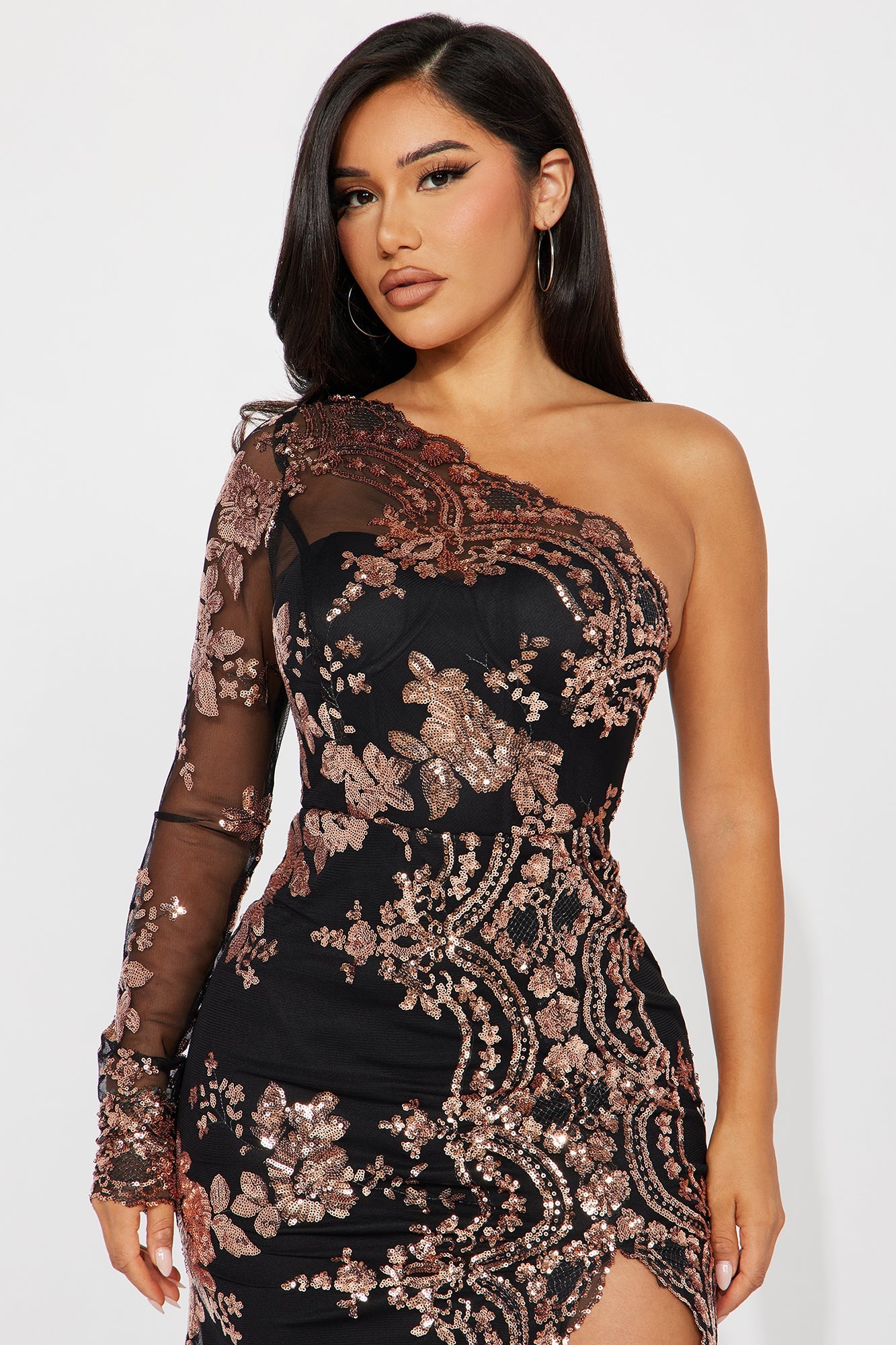 All Nighter Long Sleeve Sequin Gown - Black/Rose Gold Extremely Beautiful LLC All Nighter Long Sleeve Sequin Gown - Black/Rose Gold Extremely Beautiful LLC