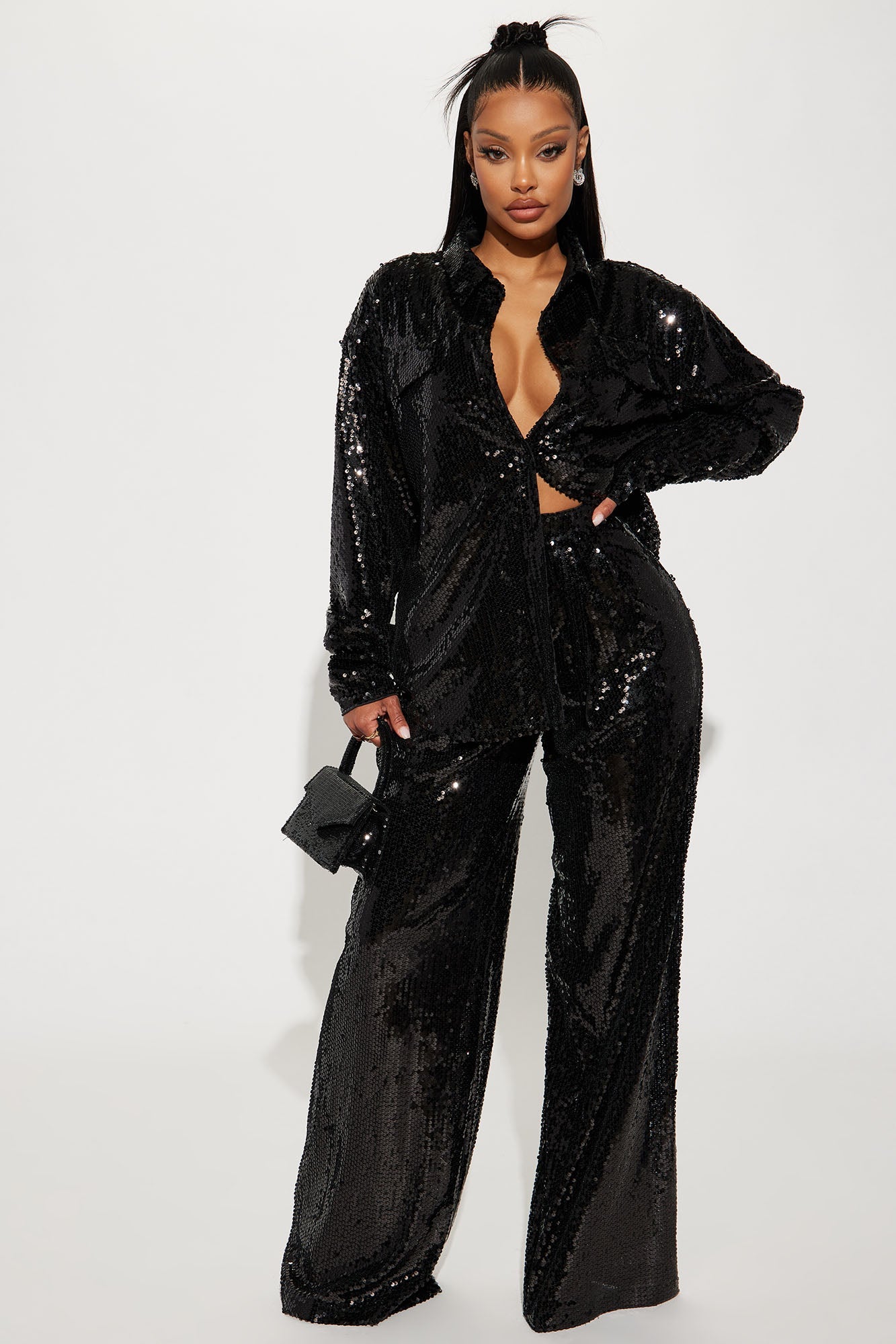 All In Sequin Pant Set - Black