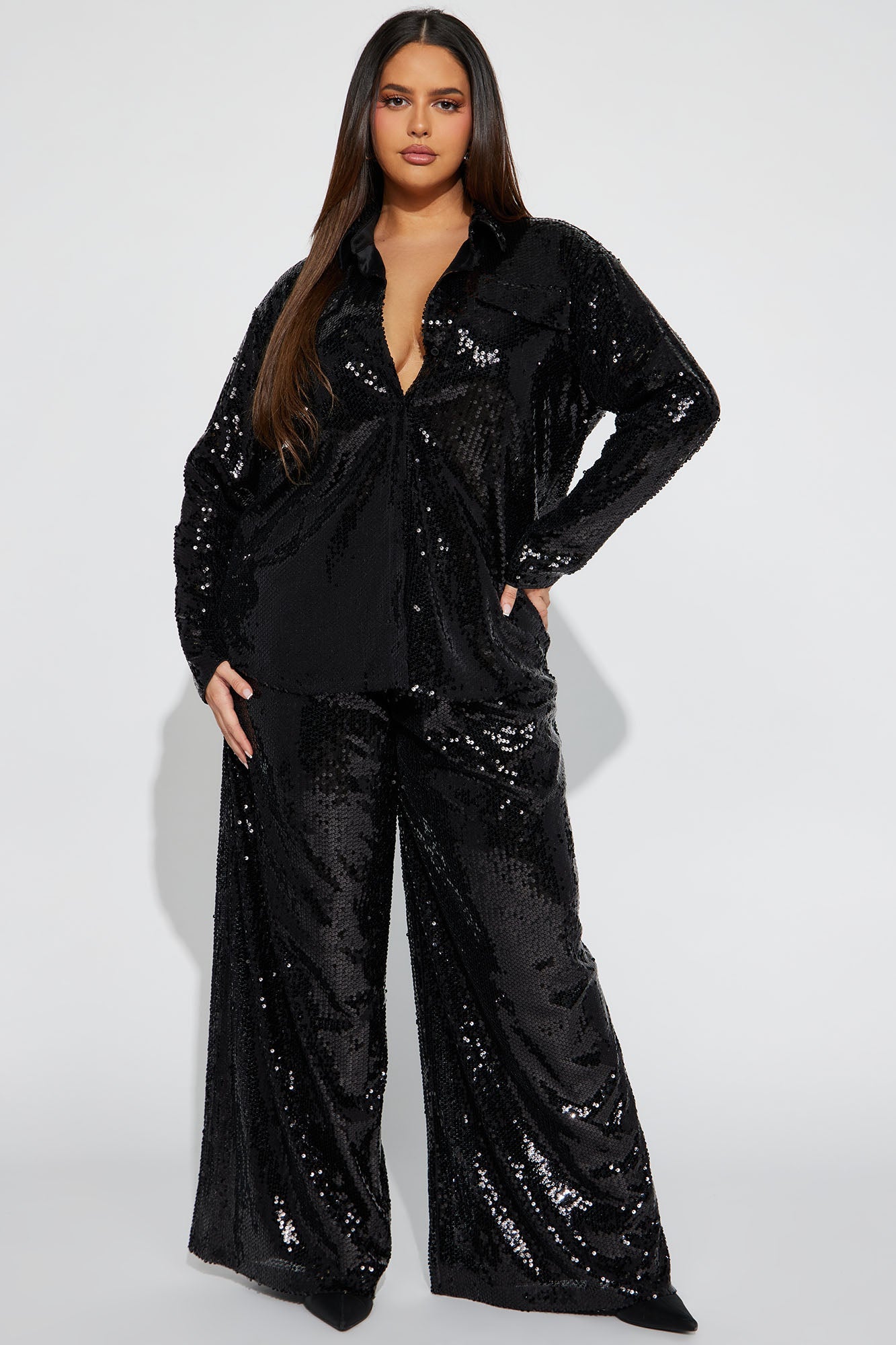 All In Sequin Pant Set - Black