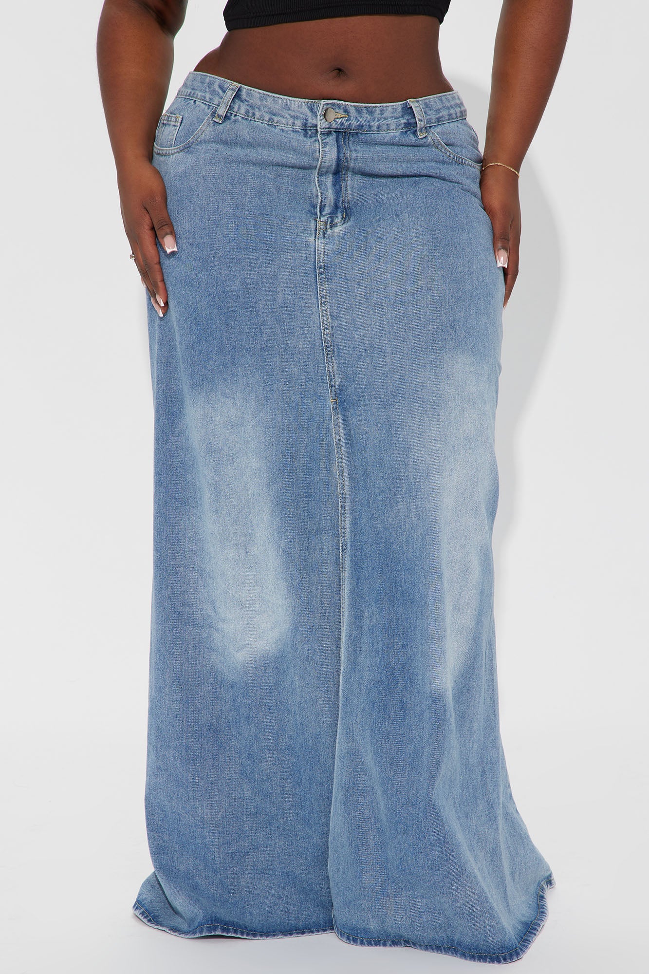 Walk All Over You Denim Maxi Skirt - Medium Wash