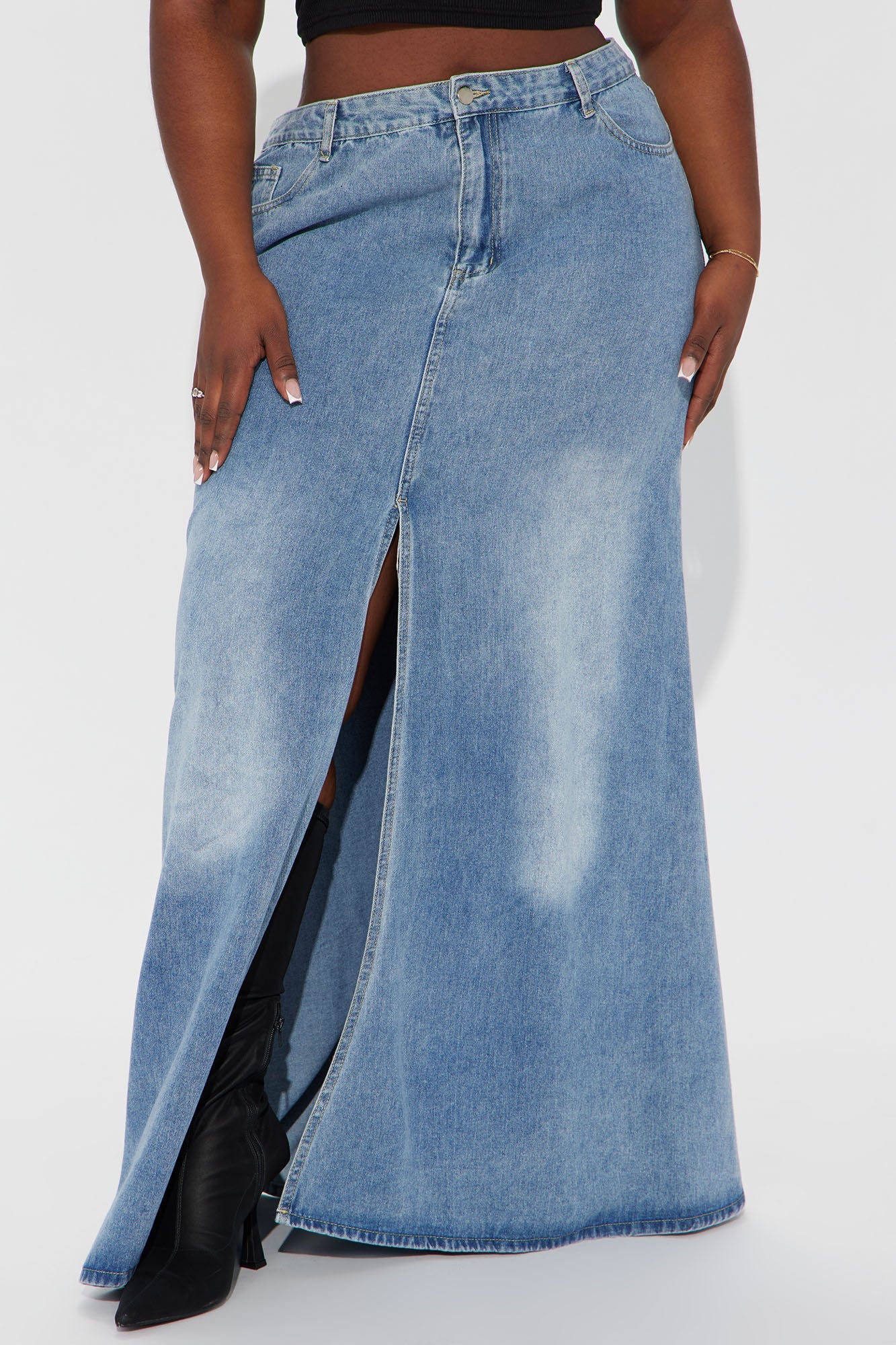 Walk All Over You Denim Maxi Skirt - Medium Wash