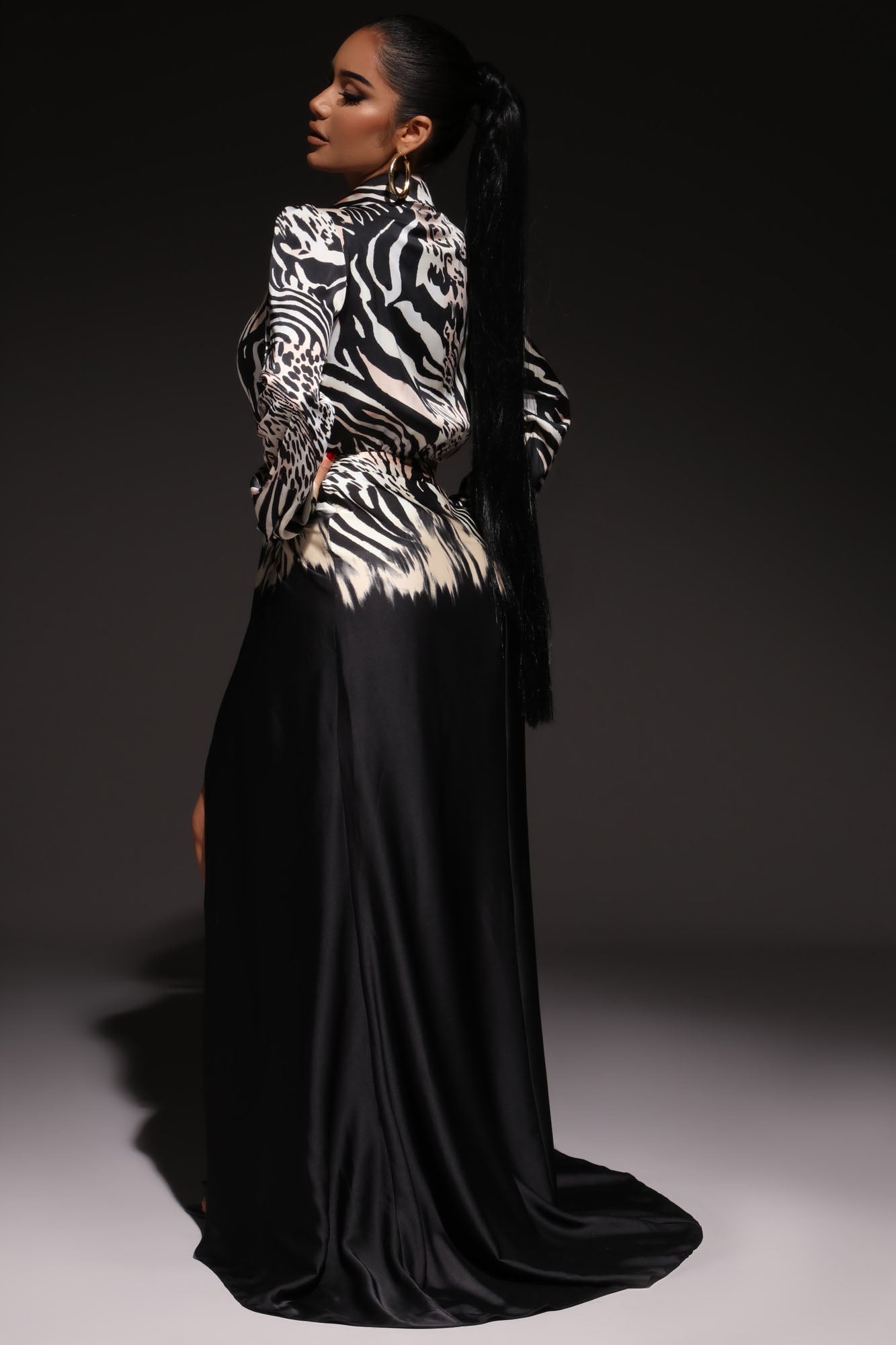 Maxine Long Sleeve Satin Maxi Dress - Black