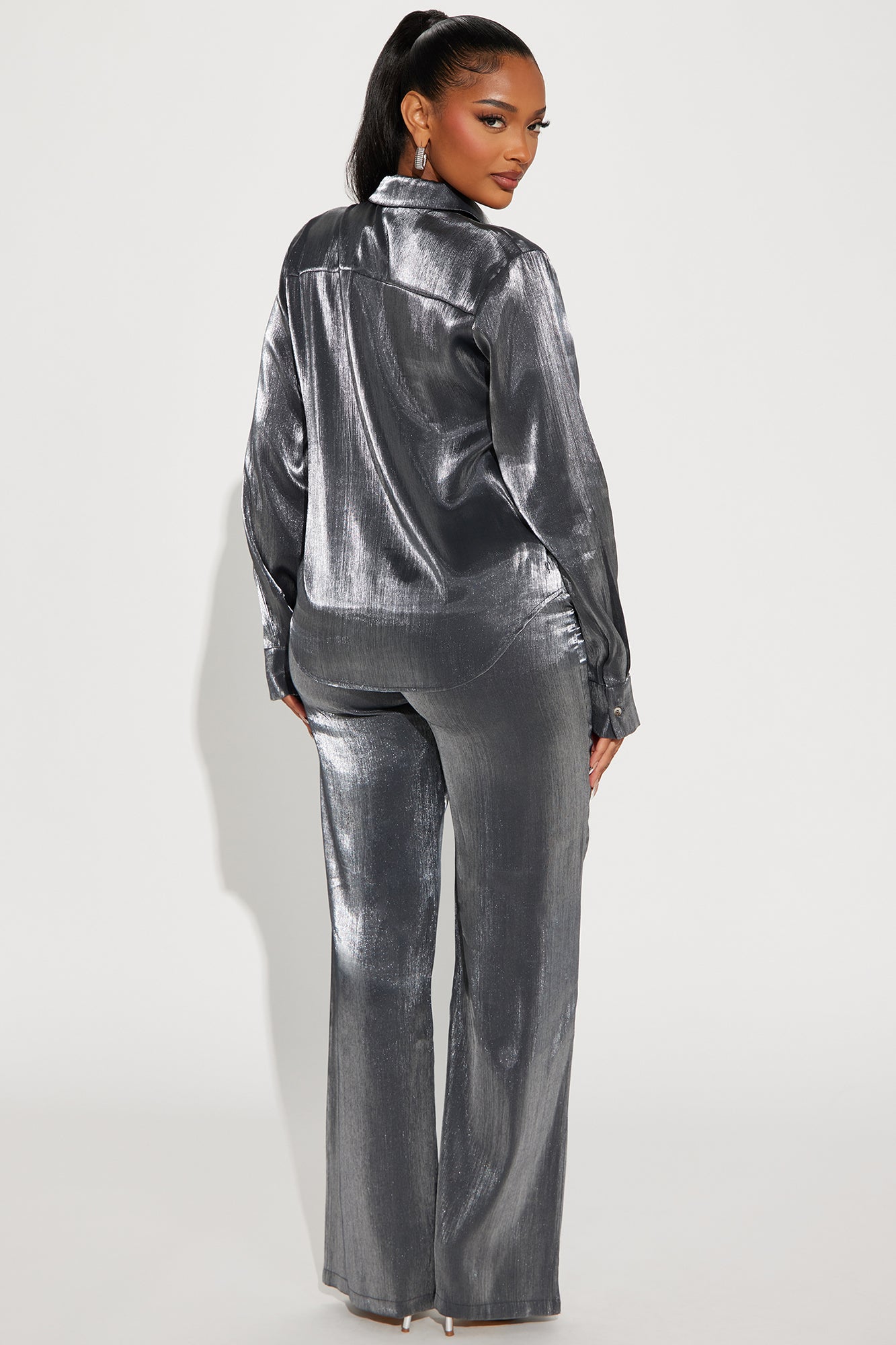 Karolina Metallic Pant Set - Grey