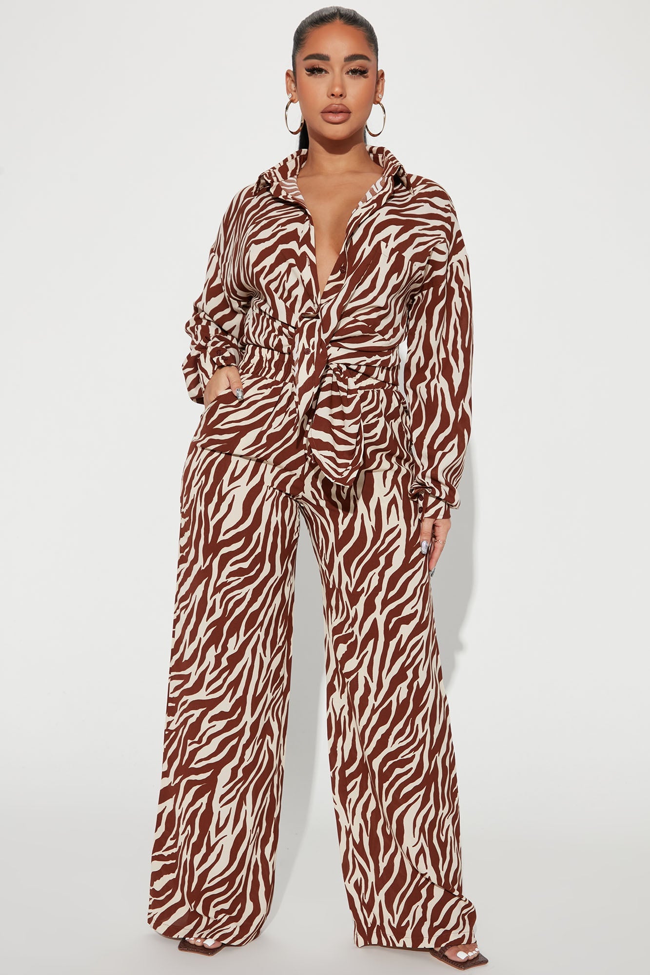 She' s A Beast Zebra Pant Set - Brown/combo