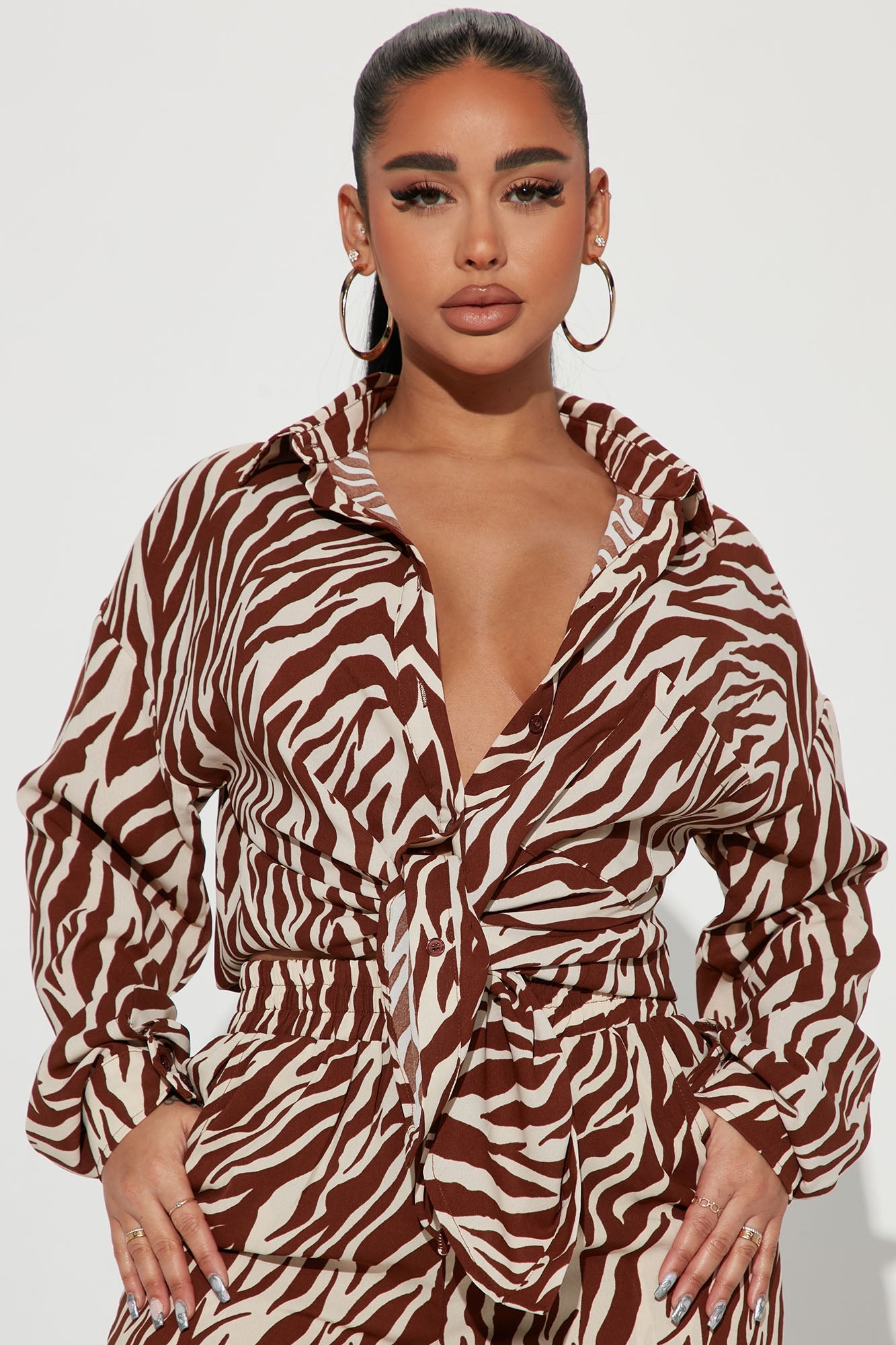 She' s A Beast Zebra Pant Set - Brown/combo